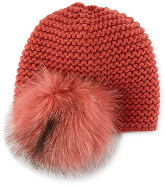 Inverni Fur Pom-Pom Beanie Hat