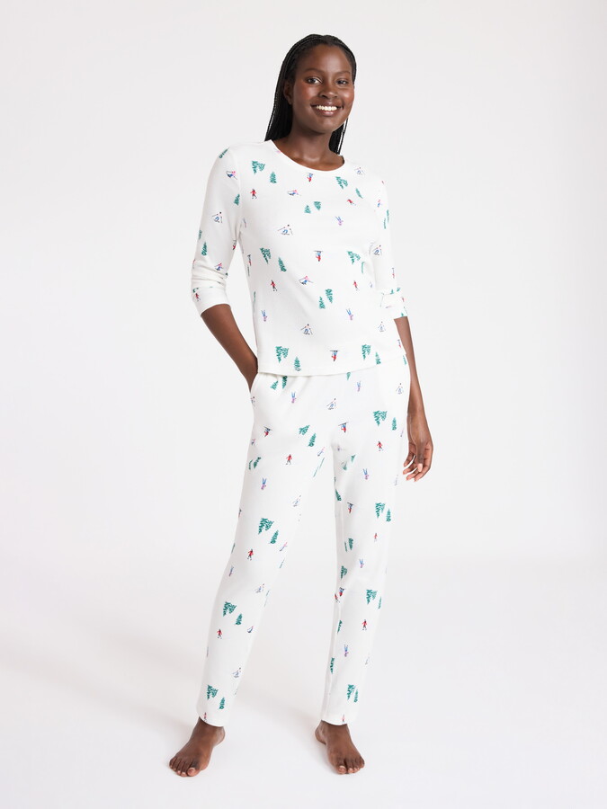 Joyspun Women's Waffle Knit Long Sleeve Top and Joggers Pajama Set, 2-Piece, Sizes S-3X