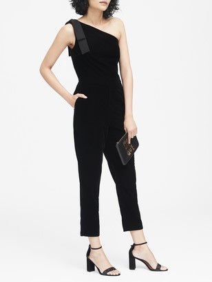 velvet one shoulder jumpsuit