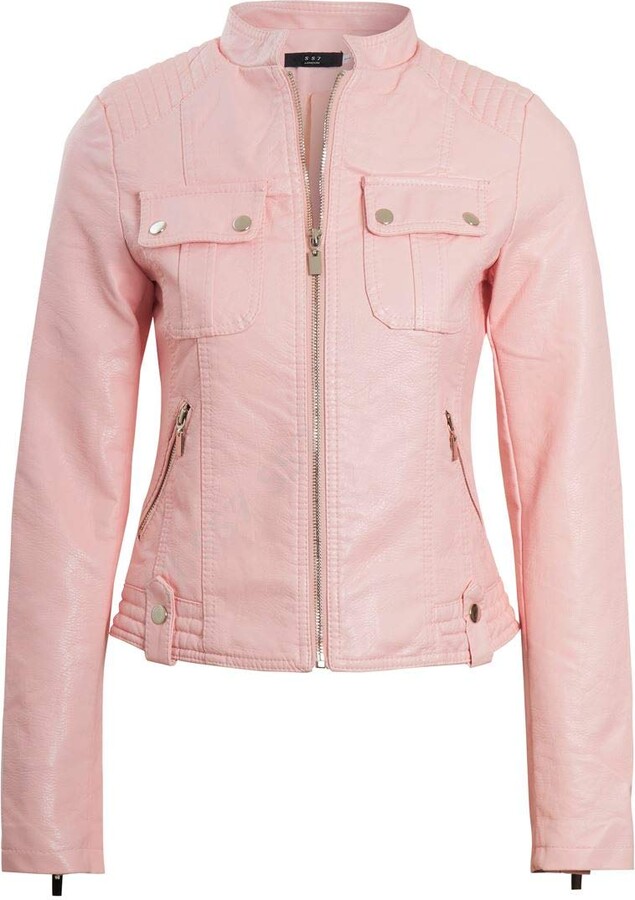 pink leather look jacket