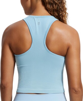 CRZ YOGA Women's Padded Wireless Sports Bra Racer Back Crop Tank Top  Longline Ribbed Yoga Vest Tops with Built in Bra Royal Lilac 10 - ShopStyle