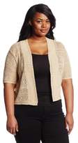 Thumbnail for your product : Leo & Nicole Women's Plus Size Elbow Sleeve Scallop Collar Pointelle Shrug Sweater