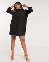 Thumbnail for your product : ASOS Curve DESIGN Curve cotton mini shirt dress in black