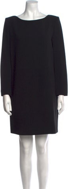 Saint Laurent Wool Shift Dress Black Three-Quarter Sleeve with Bateau Neckline Concealed Zip Closure at Back