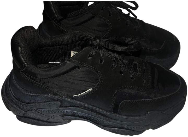 triple black leather trainers