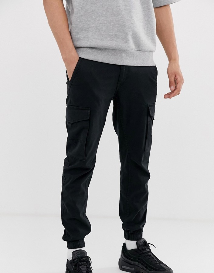 Jack and Jones Intelligence cuffed cargo pants in black - ShopStyle