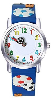 Jewtme Kids' JW0044 football Pattern Silicone Strap Cartoon Watch Blue