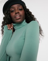 Thumbnail for your product : Pieces slinky top with roll neck in green