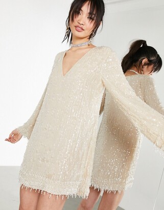 ASOS Edition Curve Paillette Fringe Sequin Cami Shift Mini Dress in Silver