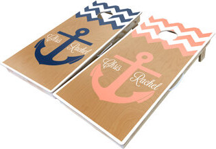 West Georgia Cornhole 10 Piece Chevron Nautical Anchor Custom Cornhole Board Set