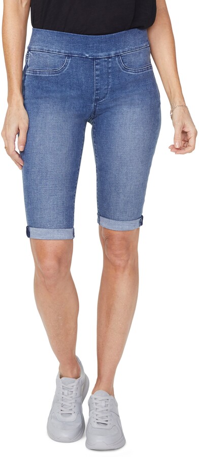 pull on denim bermuda shorts