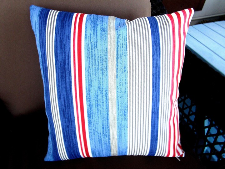 Red Blue Stripe Outdoor Pillow Cover Nautical Patioaccent Decor