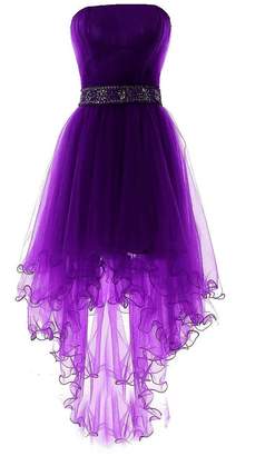 Fanciest Women's Strapless Beaded High Low Prom Dresses Short Homecoming Gowns