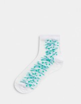 Thumbnail for your product : ASOS DESIGN panelled lace floral sheer mesh socks