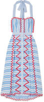 Temperley London - Trelliage Embroidered Striped Cotton-poplin Midi Dress - Blue