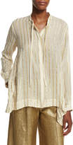 Thumbnail for your product : Etro Striped Asymmetric-Hem Blouse, Ivory/Gold