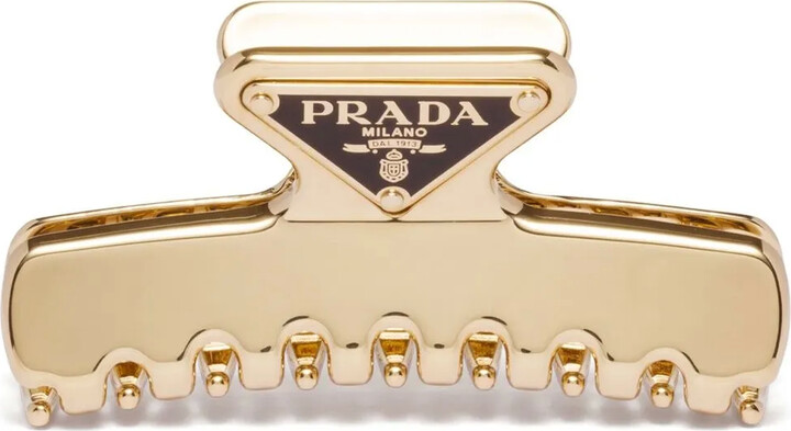 ヘアアクセサリー PRADA Triangle logo hair clip Prada triangle-logo Bow Velvet Hair Clip | Black | FARFETCH CA
