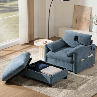 Latitude Run Chaise Lounge with Storage OttomanAdjustable Phone Holderfor Modern Living