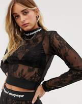 Thumbnail for your product : Criminal Damage long sleeve crop top in lace two-piece-Black