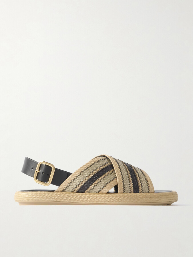 Tod's Leather-trimmed Striped Raffia Sandals - Neutrals