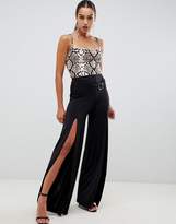 Thumbnail for your product : ASOS Design DESIGN slinky wide leg trousers with split front and d-ring