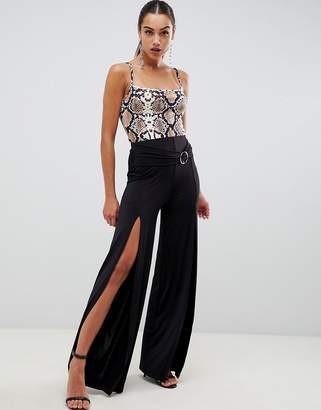 ASOS Design DESIGN slinky wide leg trousers with split front and d-ring