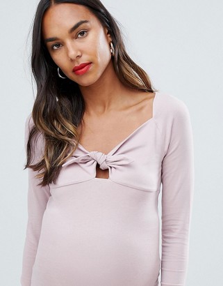 ASOS Maternity DESIGN Maternity long sleeve top with tie front detail-Pink