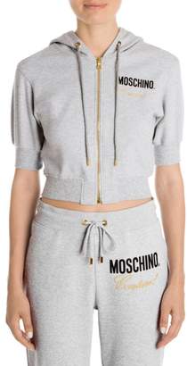 Moschino Short-Sleeve Hooded Cropped Sweater