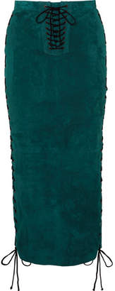 Unravel Project Lace-up Suede Midi Skirt - Emerald