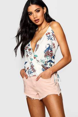 boohoo Floral Woven Wrap Front Cami