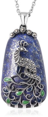 Shop LC Lapis Lazuli Marcasite Enameled Pendant Necklace 20" Steel ct 100.37 - Size 20''