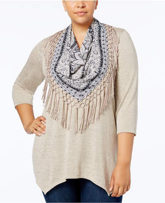 Style&Co. Style & Co Handkerchief-Hem Top with Removable Scarf, Create for Macy's