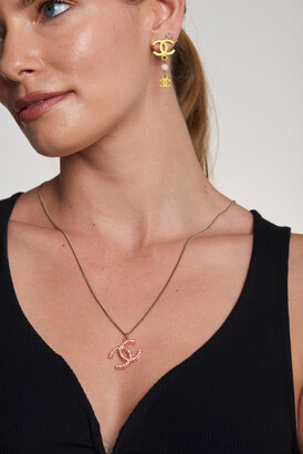 Chanel Vintage Pink Resin CC Logo Rhinestone Pendant Necklace