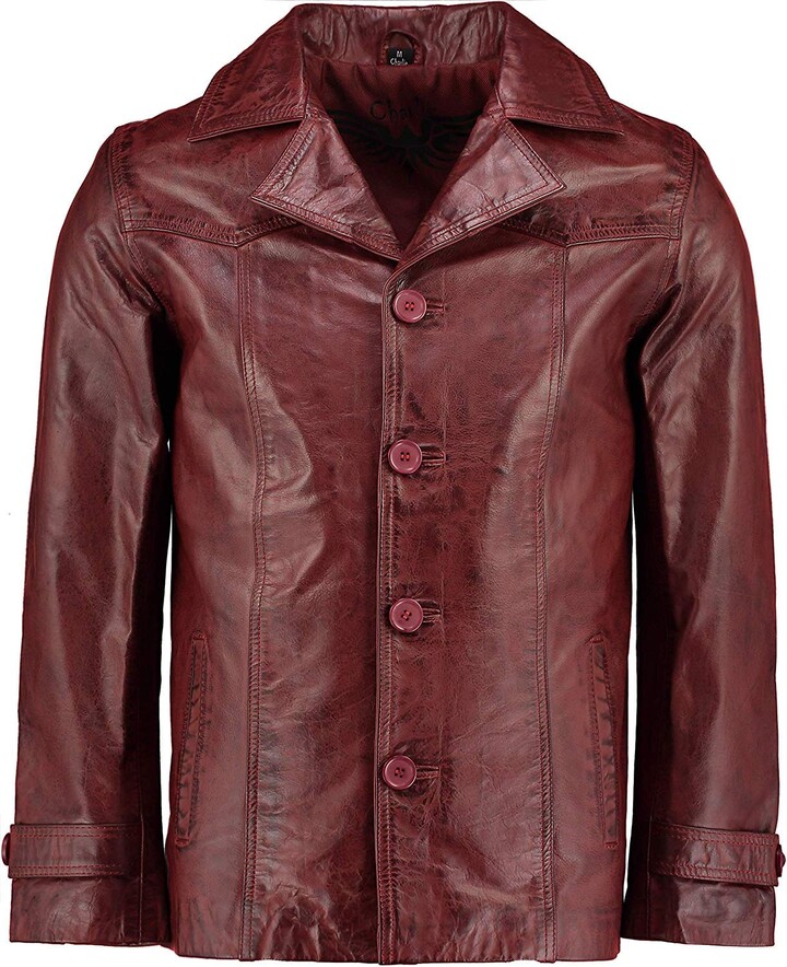 Charlie LONDON Mens Heist Red Wine Antique Vintage Leather Jacket