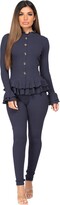Thumbnail for your product : Lexi Fashion Womens Ladies Gold Button Loungewear Suit 2 Pc Frill Peplum Hem Ruffle Stretch Ribbed Fine Knit Long Sleeve Tracksuit Co Ord Set Sky Blue UK Size 6/8