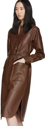 Tibi Brown Faux-Leather Shirt Dress