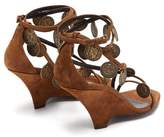 Thumbnail for your product : Saint Laurent Kim Coin-embellished Suede Wedge Sandals - Womens - Tan