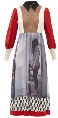 Undercover Printed Crepe And Mohair-blend Midi Dress - Red Multi