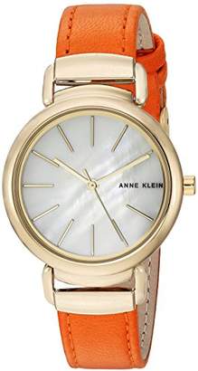 Anne Klein Women's AK/2752MPOR Gold-Tone and Orange Leather Strap Watch