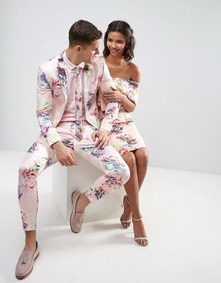 ASOS Wedding Super Skinny Suit Jacket With Nude Floral Print