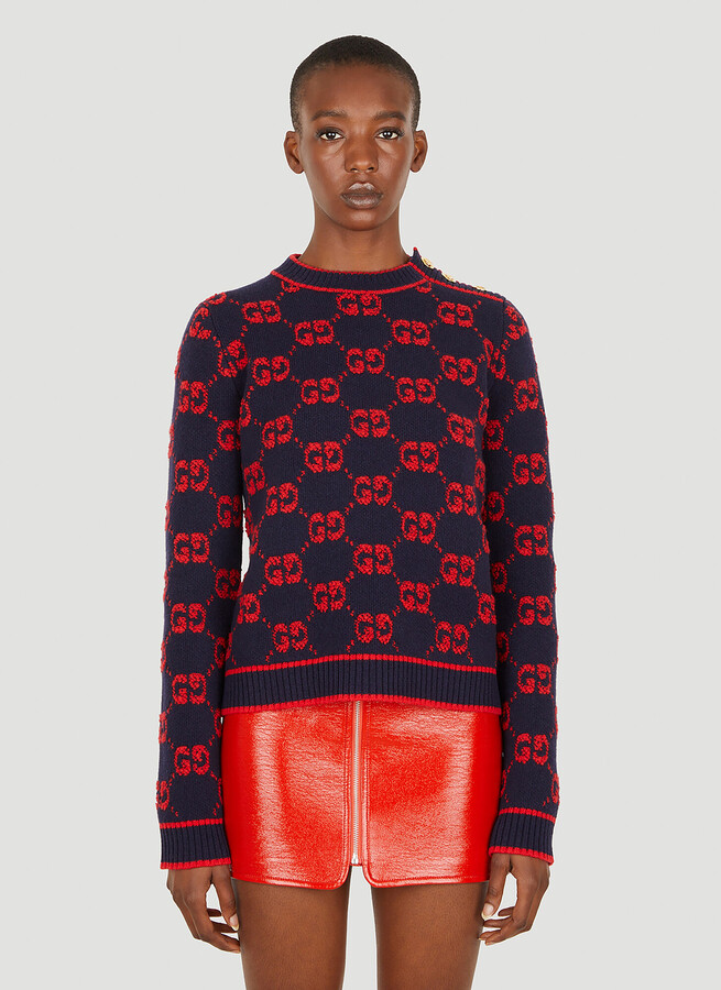 Gucci GG Monogram Long Sleeve Sweater in Red - ShopStyle