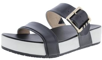 Dr. Scholl's Womens Frill Leather Slide Platform Sandals Black 4 Medium (B,M)