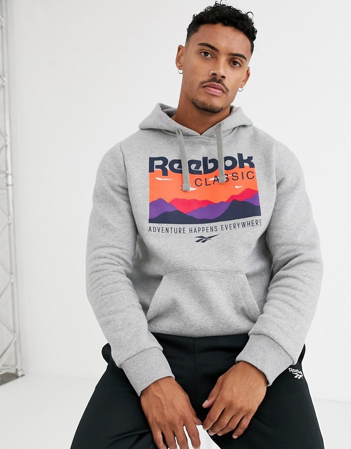 Reebok classic hoodie with trail print in gray - ShopStyle