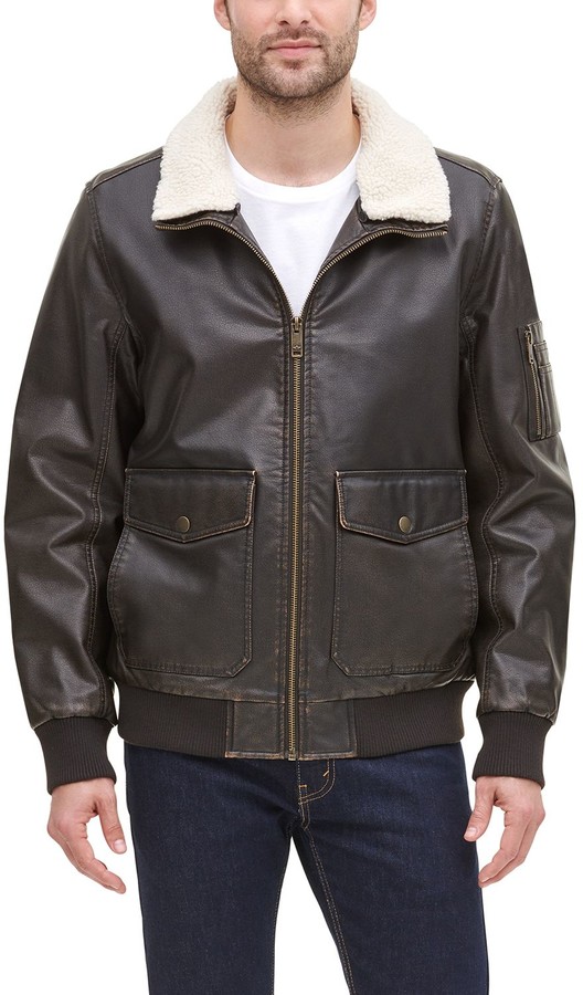 Dockers Men's FauxLeather SherpaCollar Aviator Bomber Jacket ShopStyle