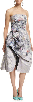 Oscar de la Renta Strapless Floral-Print Cocktail Dress, Pale Lilac