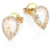 Ef Collection Teardrop Diamond& White Topaz Stud Earrings