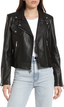 Piped Leather Moto Jacket