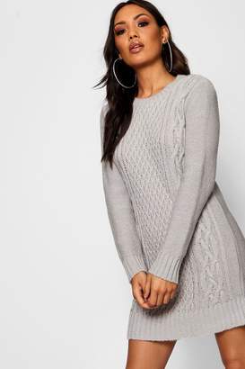boohoo Cable Knit Soft Boucle Jumper Dress