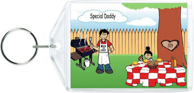 Printed Perfection Personalized Family Backyard Barbeque Single Dad 1 girl Acrylic Key Chain