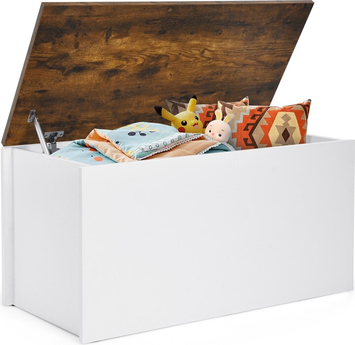 Gymax Fliptop Storage Chest Lift Top Storage Bench Wooden Deck Box